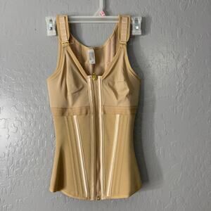 Shapeshe Tummy Control Corset Short Shapewear Waist Trainer Full Zip, Tan, XS